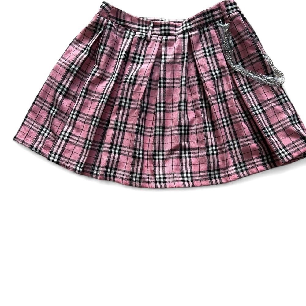 Hot Topic pink black white  plaid pleated school girl  skirt